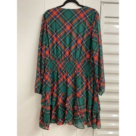 Cato NWT Smocked Waist Plaid Green Red Holiday Dress, Size XL, MSRP $69 - Picture 9 of 13